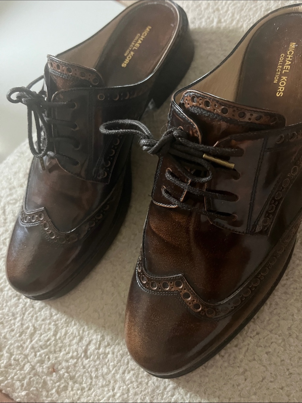 Michael Kors Women’s size 39 Dark Brown Leather Wingtip open back slip-on